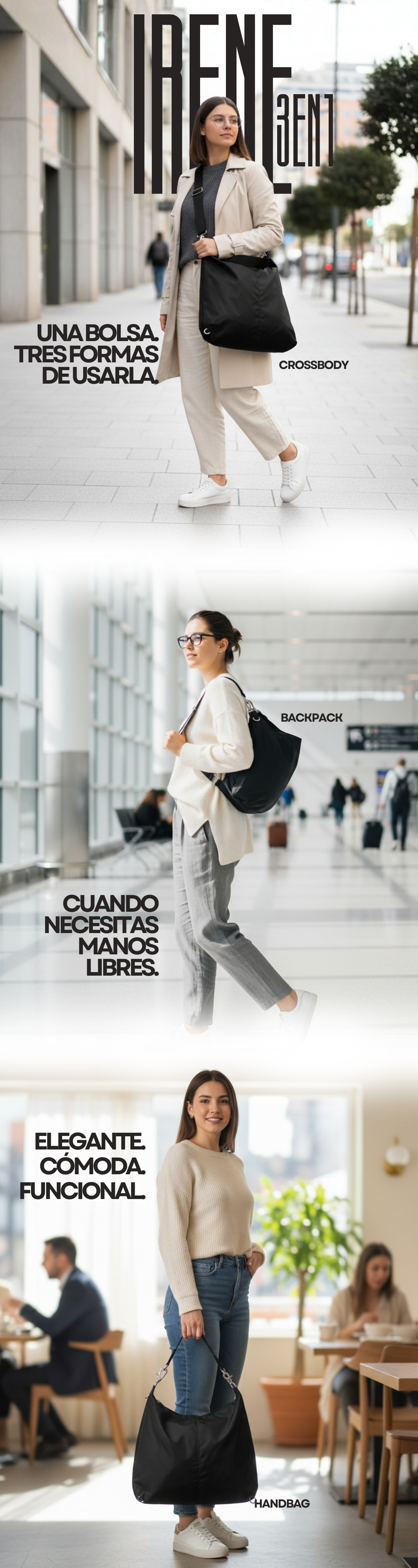 BOLSA SUNDAR IRENE 3 EN 1 COLOR NEGRA